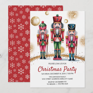 Convites Festa de Natal Nutcracker Brilho Dourado   