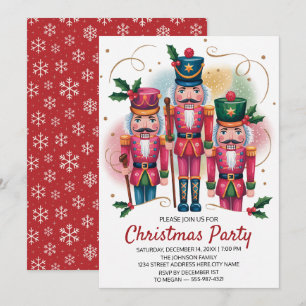 Convites Festa de Natal Nutcracker Brilho Dourado   