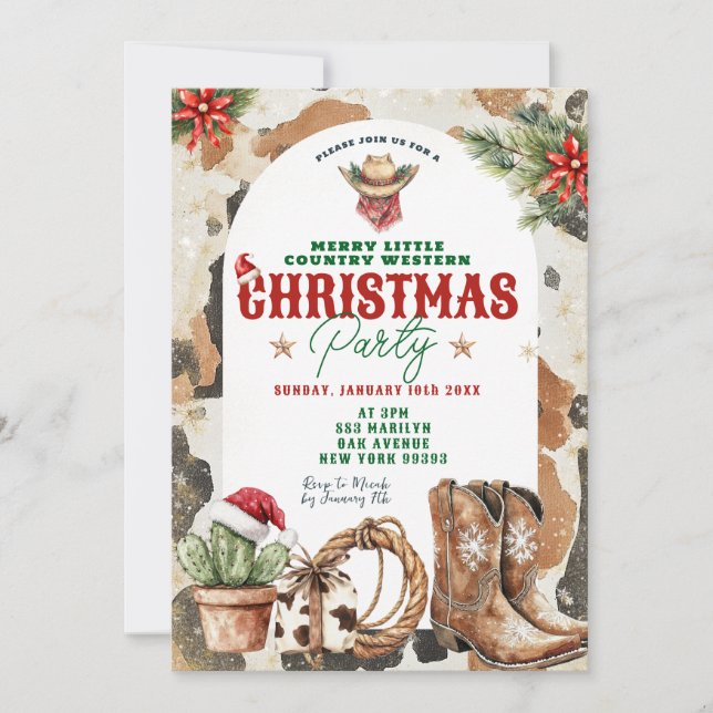 Convites Festa de Natal Ocidental Selvagem (Frente)