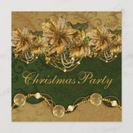 Convites Festa de Natal Ouro Verde Poinsettia Dourado