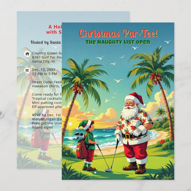 Convites Festa de Natal Par-Tee Engraçada Tropical Papai No (Frente/Verso)