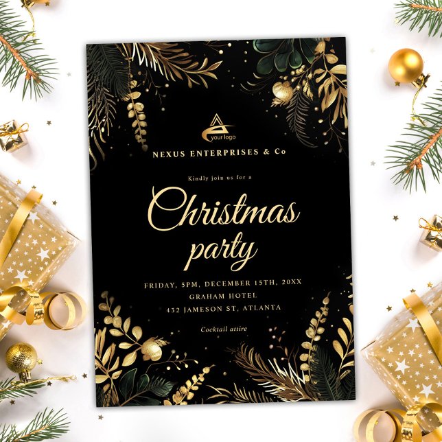 Convites Festa de Natal para Empresas Elegantes (Elegant Business Corporate Christmas Party Invitation)
