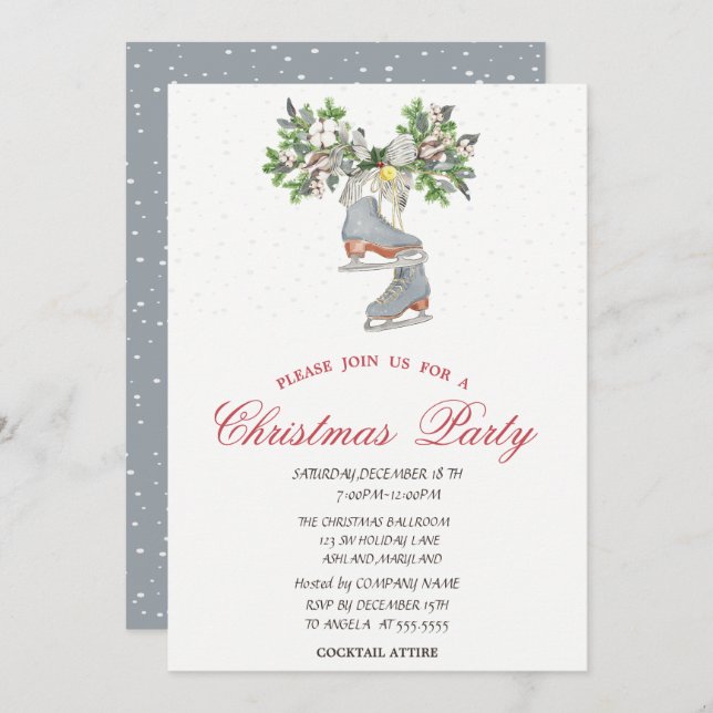 Convites Festa de Natal para skates de gelo (Frente/Verso)