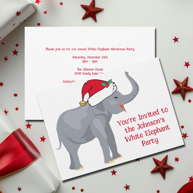 Convites Festa de Natal Personalizada de Elefante Branco Bo (Criador carregado)