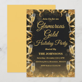Convites Festa de Natal Personalizada Elegante em Dourado