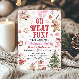Convites Festa de Natal Pink Santa Winter Oh What Fun