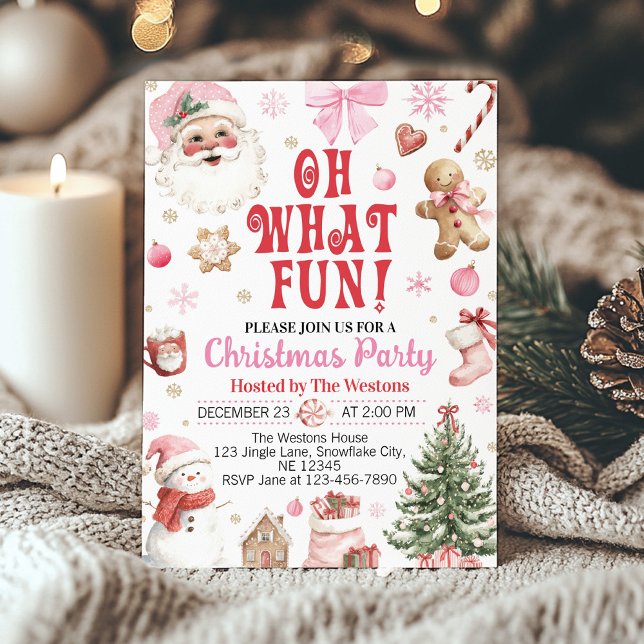 Convites Festa de Natal Pink Santa Winter Oh What Fun (Criador carregado)