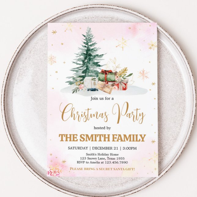 Convites Festa de Natal Pink Winter Snowflakes (Pink Snowflakes Winter Christmas Party Invitation)