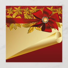Convites Festa de Natal Poinsettia Dourada Vermelha