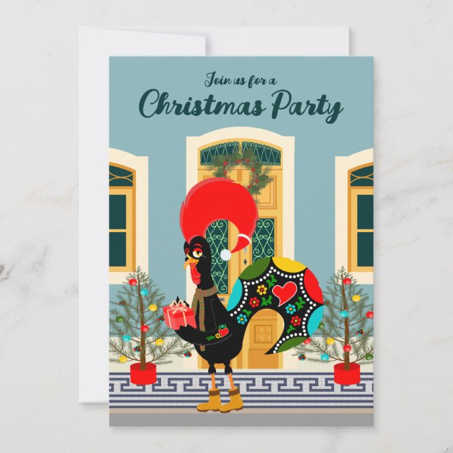 Convites Festa de Natal Portuguesa em Casa com Galo (Frente)