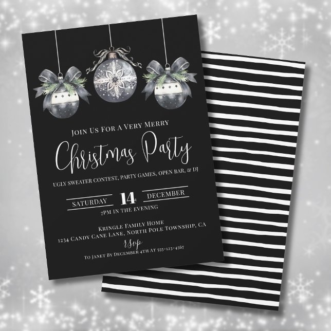 Convites Festa de Natal Preto e Branco (Elegant Simple Black Christmas Party Invitation)