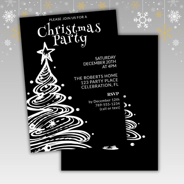 Convites Festa de Natal Preto e Branco (Criador carregado)