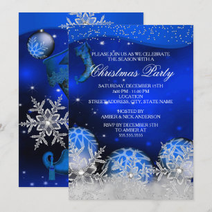 Convites Festa de Natal Real Blue Crystal Snowflake