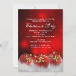 Convites Festa de Natal Red Dourado Holly Baubles Convidar