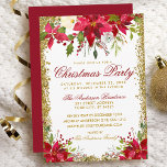 Convites Festa de Natal Red Poinsettia Floral Dourada Glitt<br><div class="desc">Festa Elegante Moderna de Natal,  Watercolor Poinsettia Convite Floral - Dourada Moldura,  Vermelhos</div>