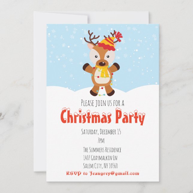 Convites Festa de Natal Rena Luzes de Rena (Frente)