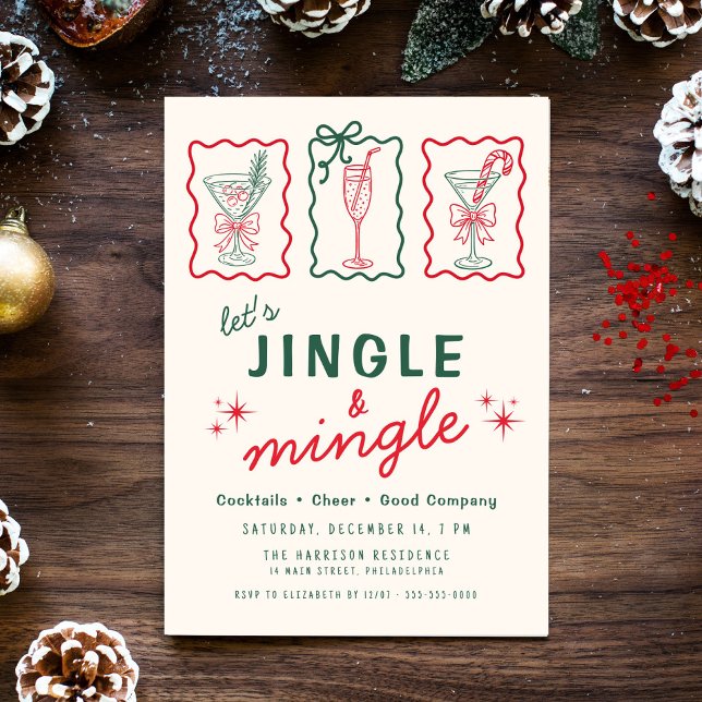 Convites Festa de Natal Retro Caprichosa Jingle Mingle (Retro Whimsical Jingle Mingle Christmas Party Invitation)