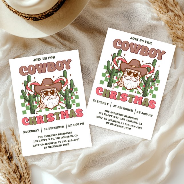 Convites Festa de Natal Retro Cowboy | Férias Western     (Criador carregado)