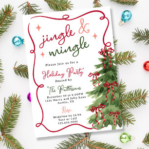 Convites Festa de Natal Retro Divertido Jingle & Mingle
