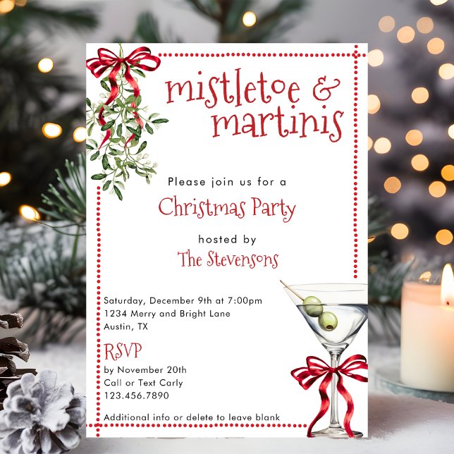 Convites Festa de Natal Retro Festiva com Musgo e Martinis (Criador carregado)