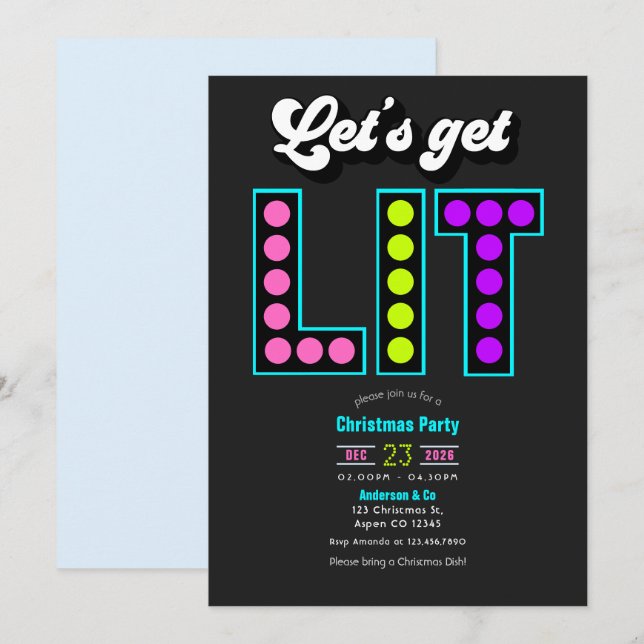 Convites Festa de Natal Retro 'Frostbyte Lets Get Lit' (Frente/Verso)