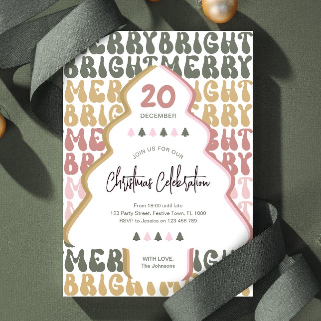 Convites Festa de Natal Retro Grooved Divertido Colorido Fe (Embrace the retro charm with this fun colorful Christmas party invite design)