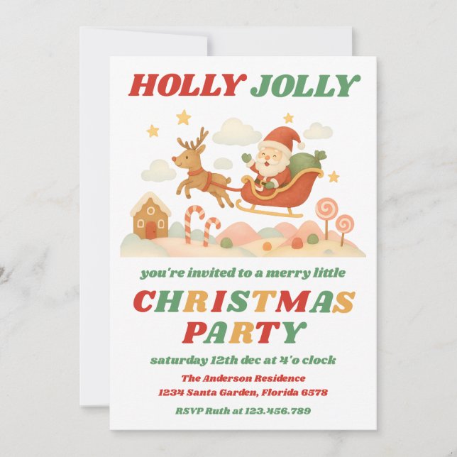 Convites Festa de Natal Retro Holly Jolly Editável (Frente)