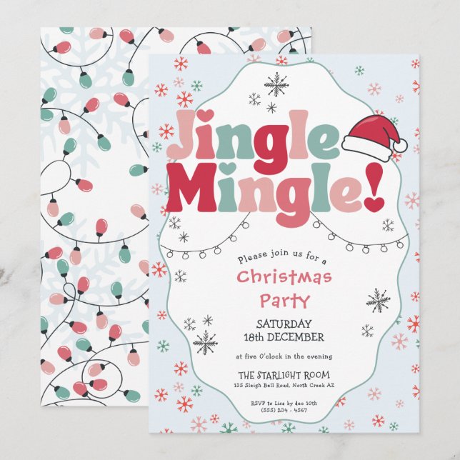 Convites Festa de Natal Retro Jingle Mingle (Frente/Verso)