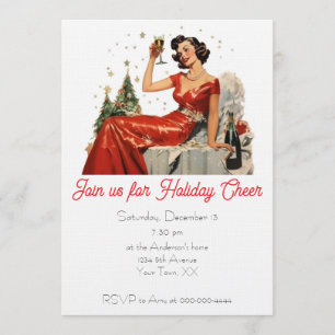Convites Festa de Natal Retro Senhora dos Anos 50 Vermelha