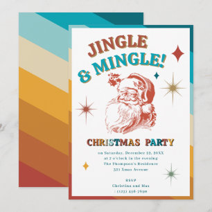 Convites Festa de Natal Retro Vintage Santa Jingle Mingle