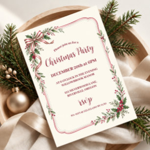 Convites Festa de Natal Ribbon & Holly