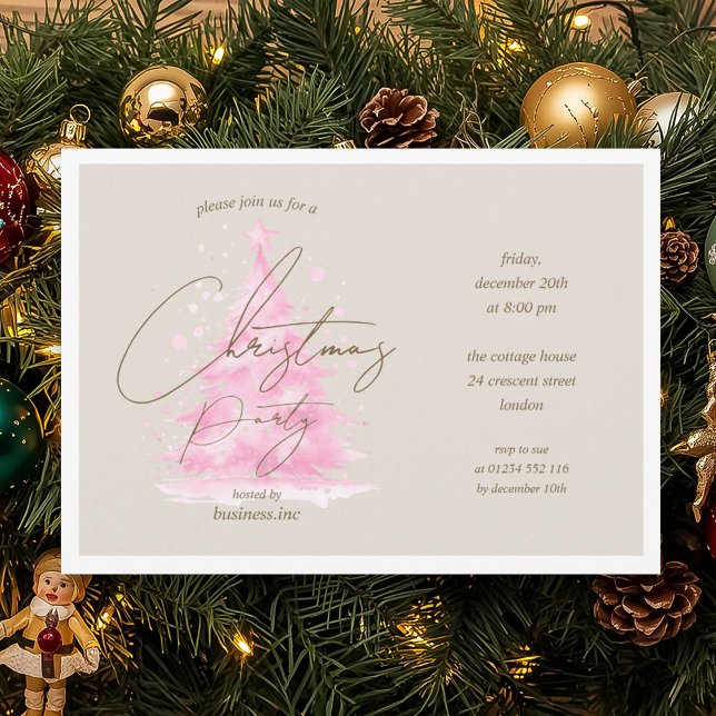 Convites Festa de Natal Rosa Corporativa (Corporate Pink Christmas Tree Holiday Party Invitation)