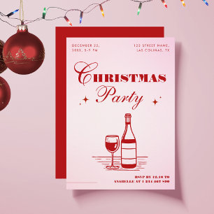 Convites Festa de Natal Rosa e Na moda Vermelho Desenhado à