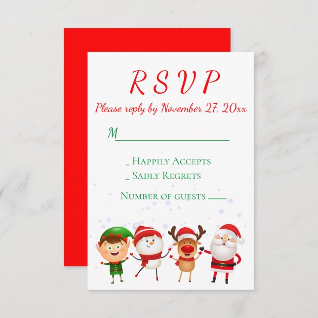 Convites Festa de Natal RSVP Papais noeis Verdes Vermelhas  (Frente/Verso)