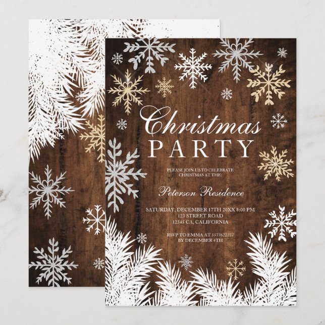 Convites Festa de Natal russa com pínus de neve (Frente/Verso)