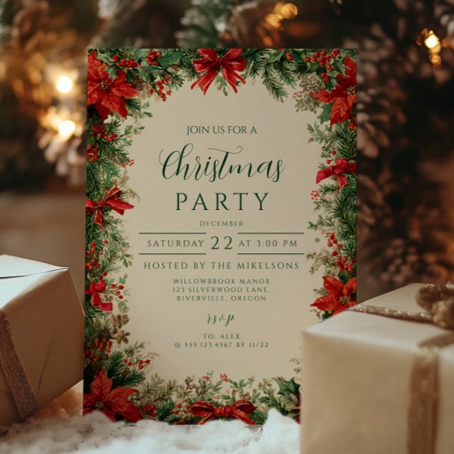 Convites Festa de Natal Russo Poinsettia Pine (Criador carregado)