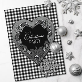 Convites Festa de Natal Rustic Black White Heart