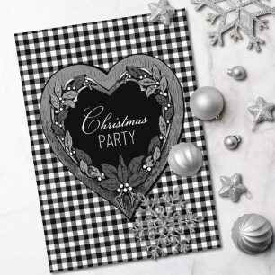 Convites Festa de Natal Rustic Black White Heart