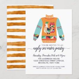Convites Festa de Natal Rustic Chicken Retro Ugly Sweater