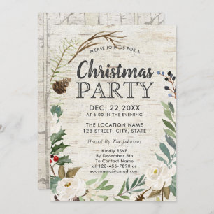 Convites Festa de Natal Rustic Holiday Wreath White Birk