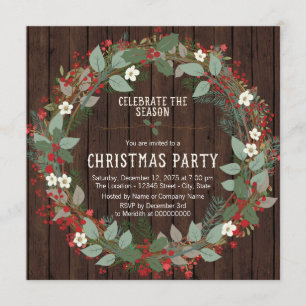 Convites Festa de Natal Rustic Holly Wreath