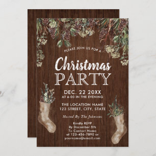 Convites Festa de Natal Rustic Pine Greenery Watercolor