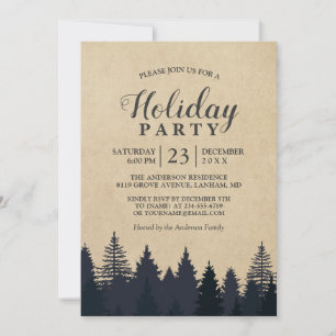 Convites Festa de Natal Rustic Pine Tree Kraft