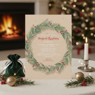 Convites Festa de Natal Rustic Pine Wreath