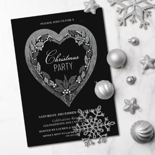 Convites Festa de Natal Rustic Silver Heart