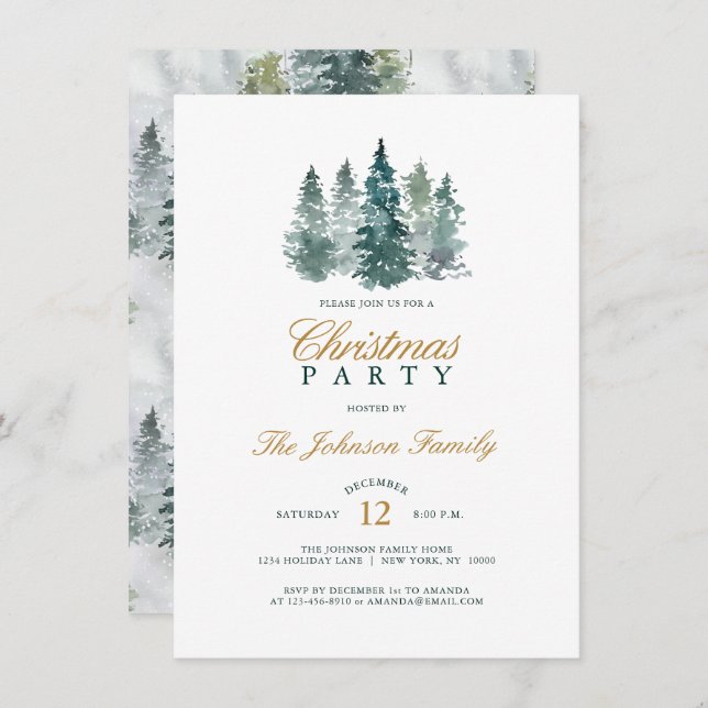 Convites Festa de Natal Rustic Spruce Pine (Frente/Verso)