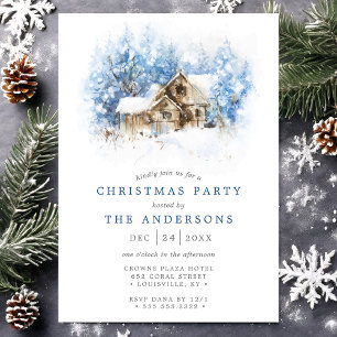 Convites Festa de Natal Rustic Watercolor Cabin Country
