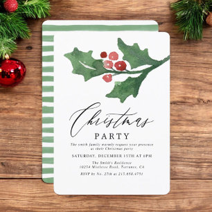 Convites Festa de Natal Rustic Watercolor Holly Holiday