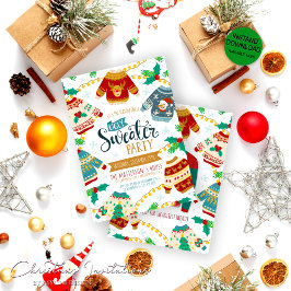 Convites Festa de Natal Rustic Watercolor Ugly Sweater
