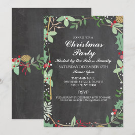 Convites Festa de Natal Rustic Winter Chalk Foliage